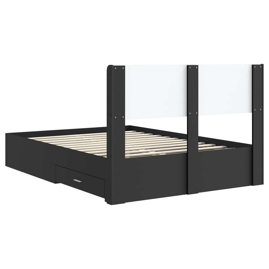 Bedframe met opbergruimte en hoofdbord Zwart 135 x 190 cm