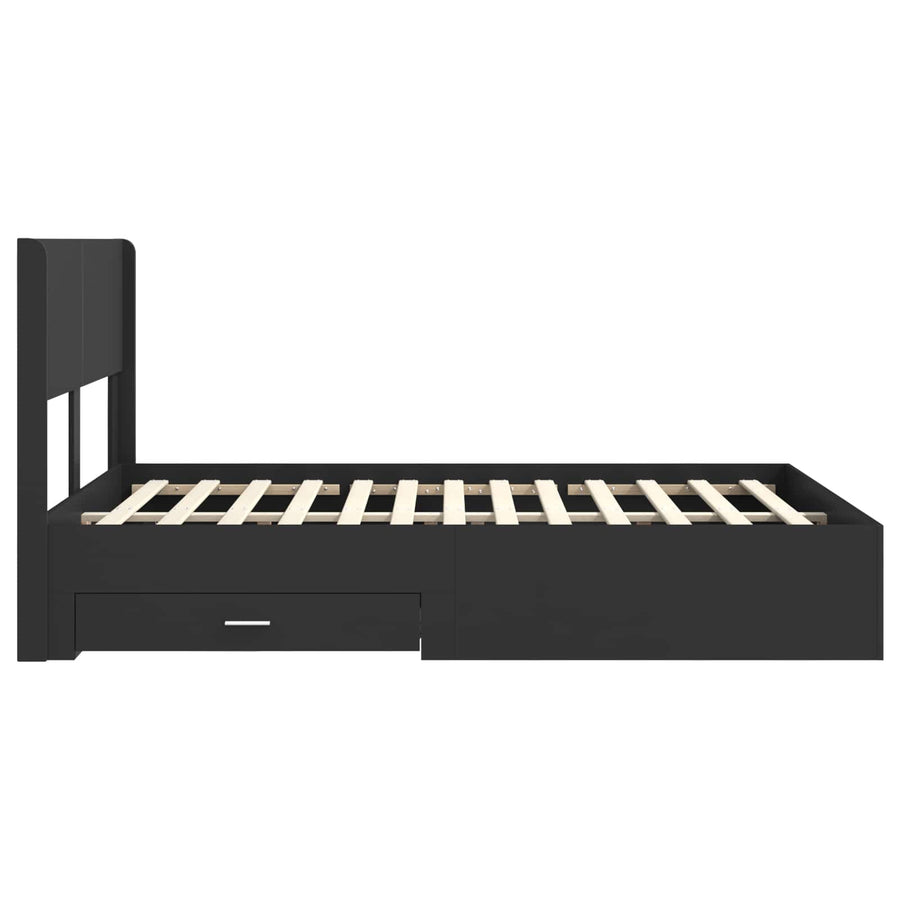 Bedframe met opbergruimte en hoofdbord Zwart 135 x 190 cm