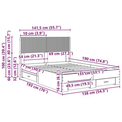 Bedframe met opbergruimte en hoofdbord Zwart 135 x 190 cm