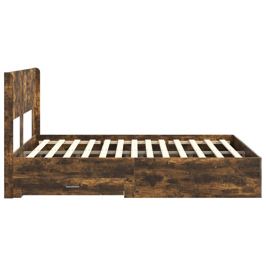Bedframe met opbergruimte en hoofdbord Gerookt eiken