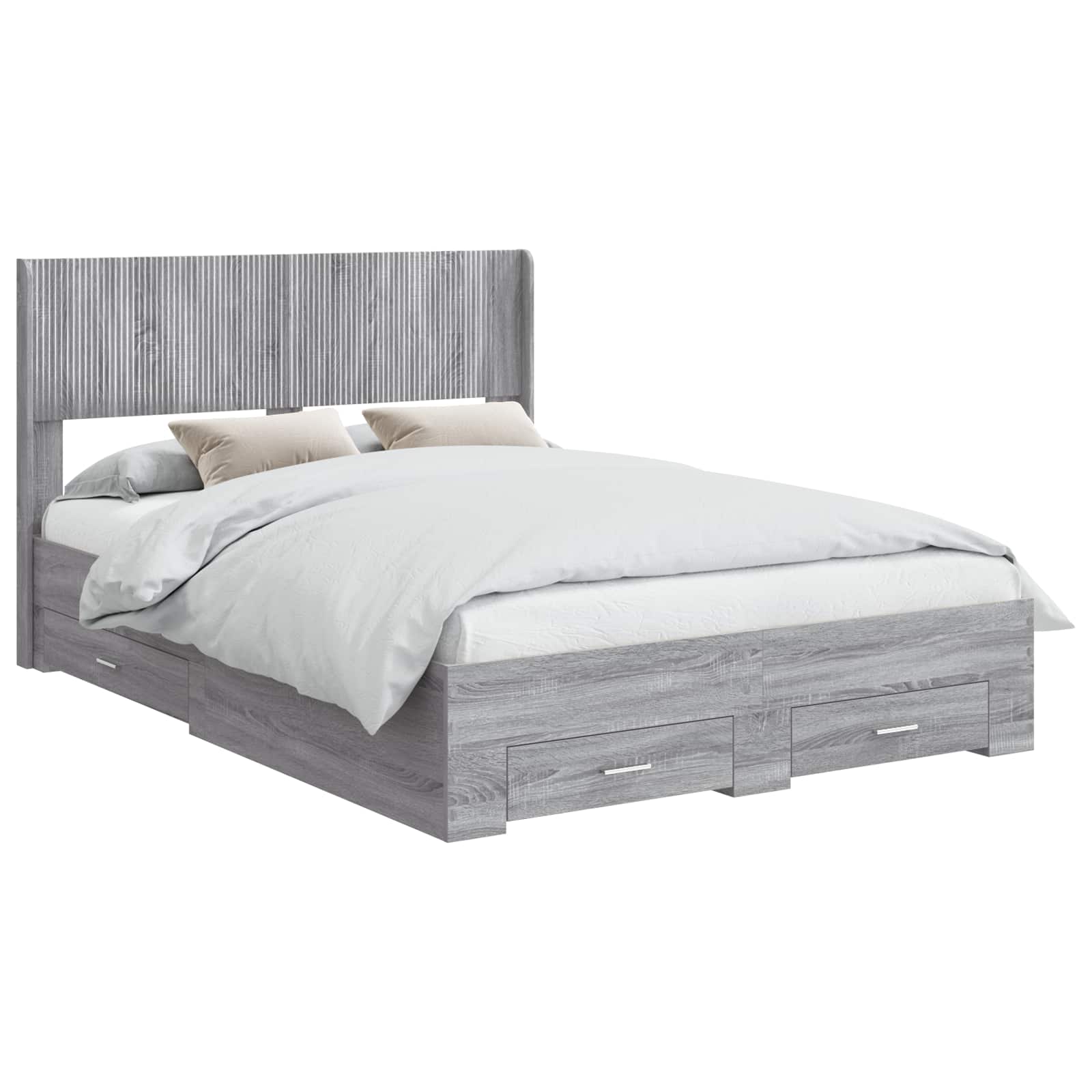Bedframe met opbergruimte en hoofdbord Grijs Sonoma