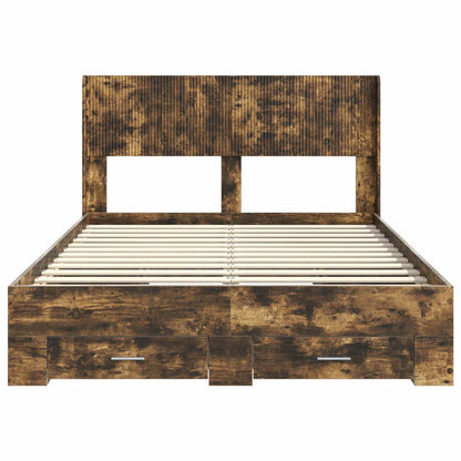 Bedframe met opbergruimte en hoofdbord Gerookt eiken