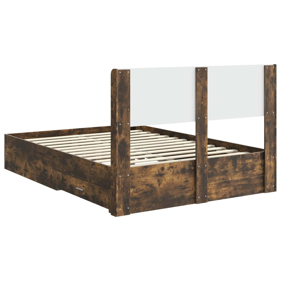 Bedframe met opbergruimte en hoofdbord Gerookt eiken