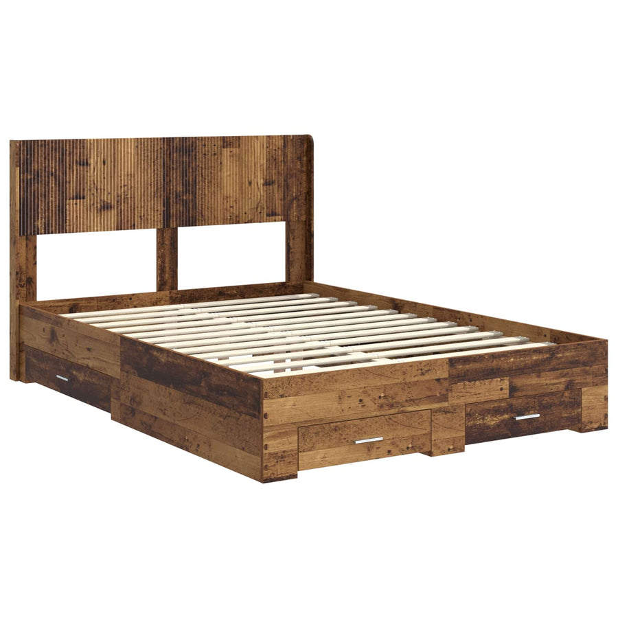Bedframe met opbergruimte en hoofdbord Oud hout 120 x 190 cm