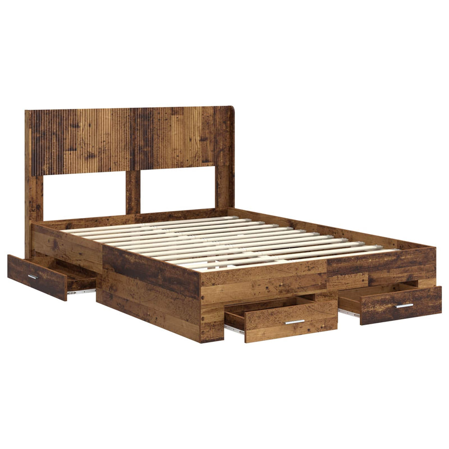 Bedframe met opbergruimte en hoofdbord Oud hout 120 x 190 cm