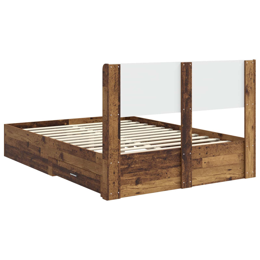 Bedframe met opbergruimte en hoofdbord Oud hout 120 x 190 cm