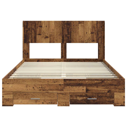 Bedframe met opbergruimte en hoofdbord Oud hout 120 x 190 cm