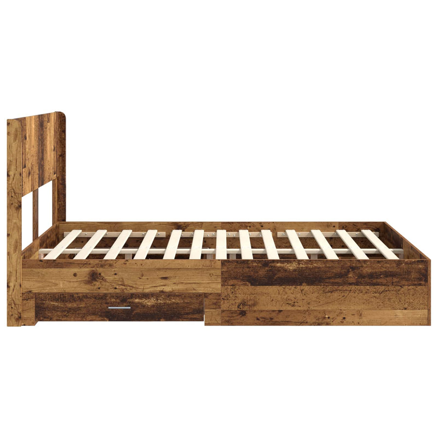 Bedframe met opbergruimte en hoofdbord Oud hout 120 x 190 cm
