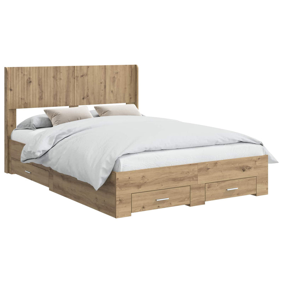 Bedframe met opbergruimte en hoofdbord Artisanaal eiken
