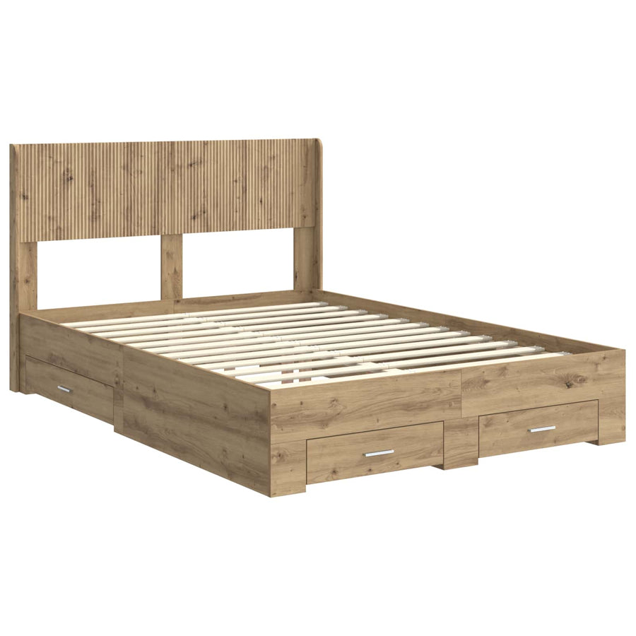 Bedframe met opbergruimte en hoofdbord Artisanaal eiken