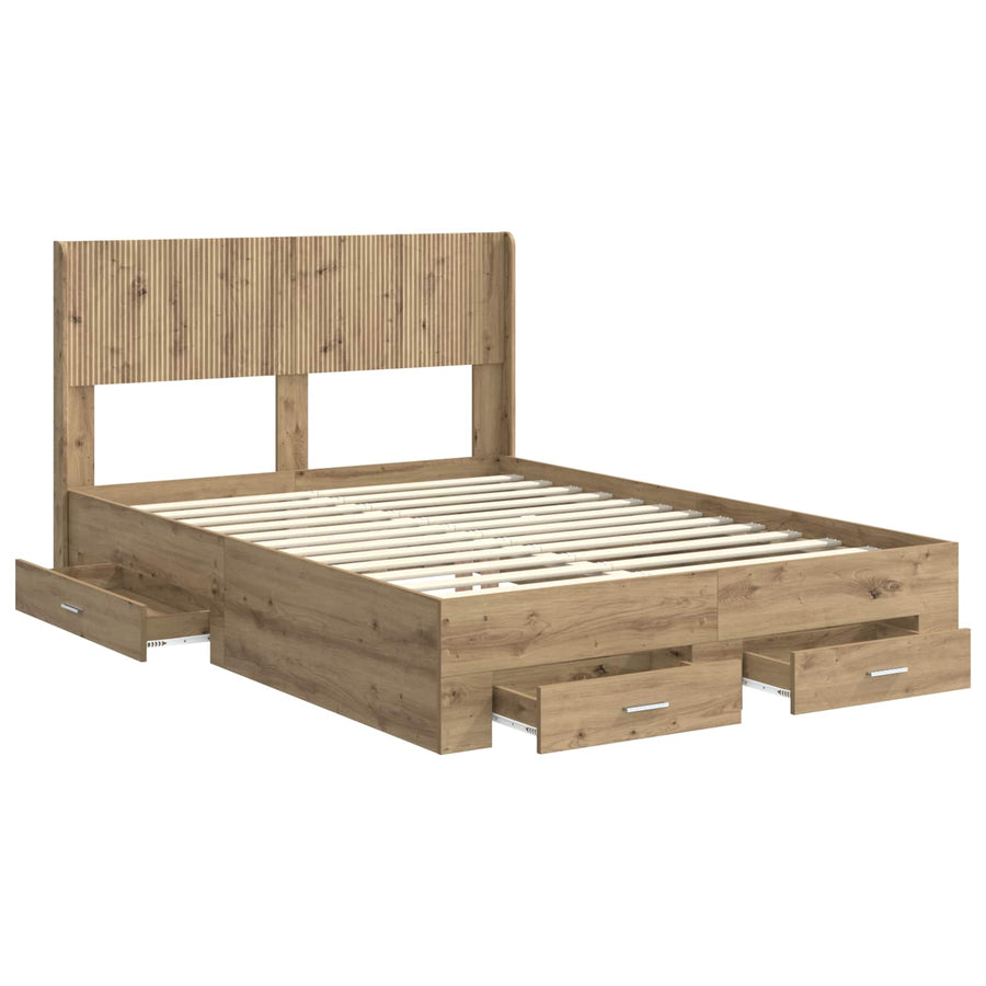 Bedframe met opbergruimte en hoofdbord Artisanaal eiken