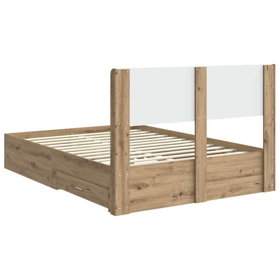 Bedframe met opbergruimte en hoofdbord Artisanaal eiken