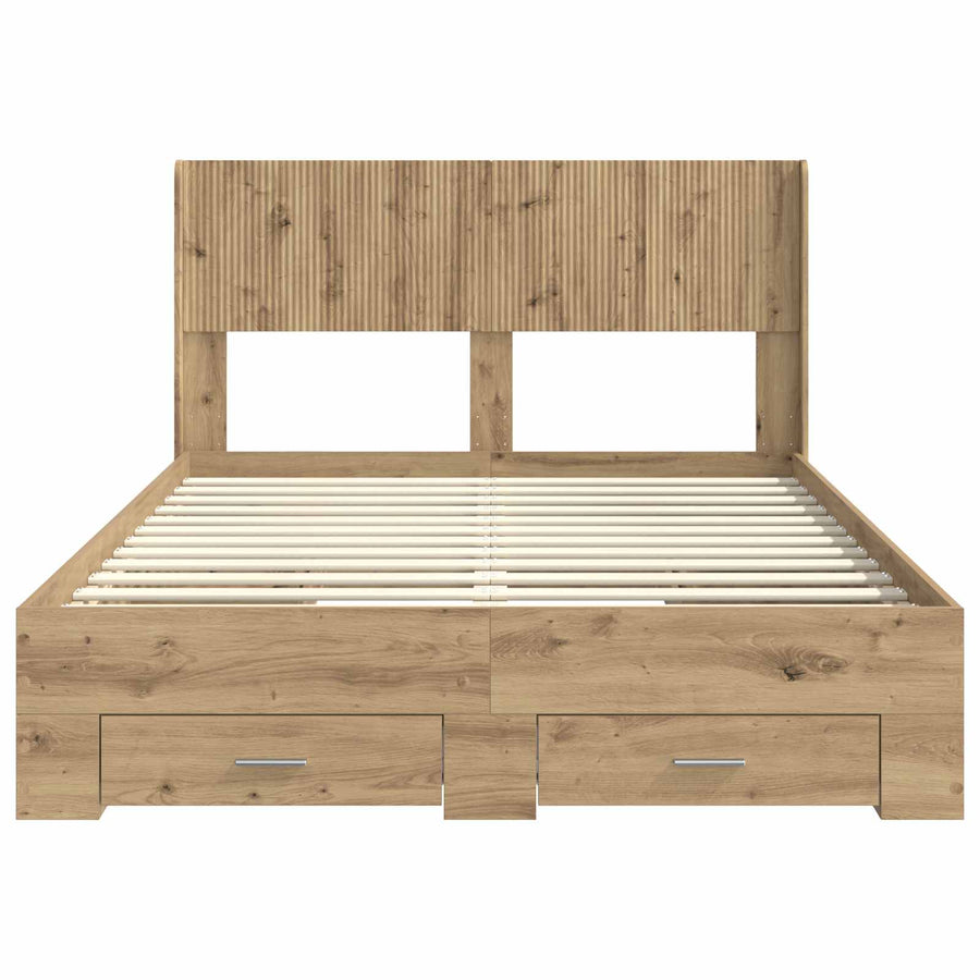 Bedframe met opbergruimte en hoofdbord Artisanaal eiken