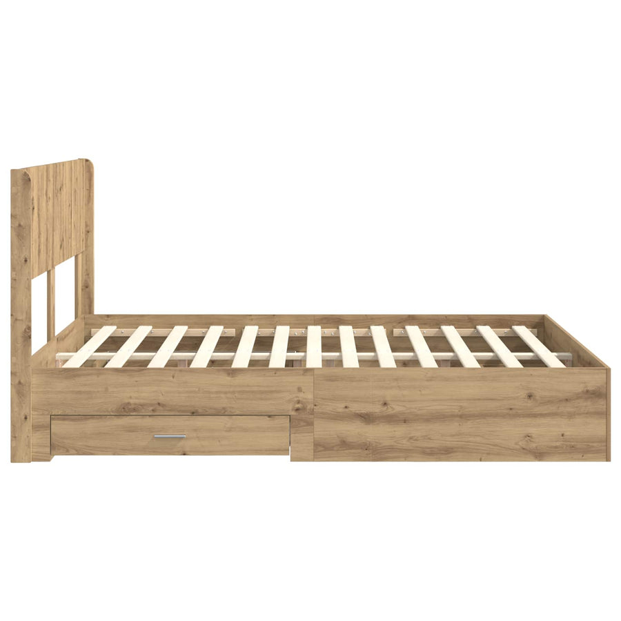 Bedframe met opbergruimte en hoofdbord Artisanaal eiken