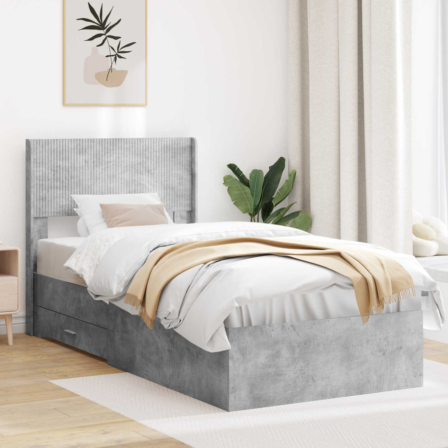 Bedframe met opbergruimte en hoofdbord Betongrijs 100 x 200 cm