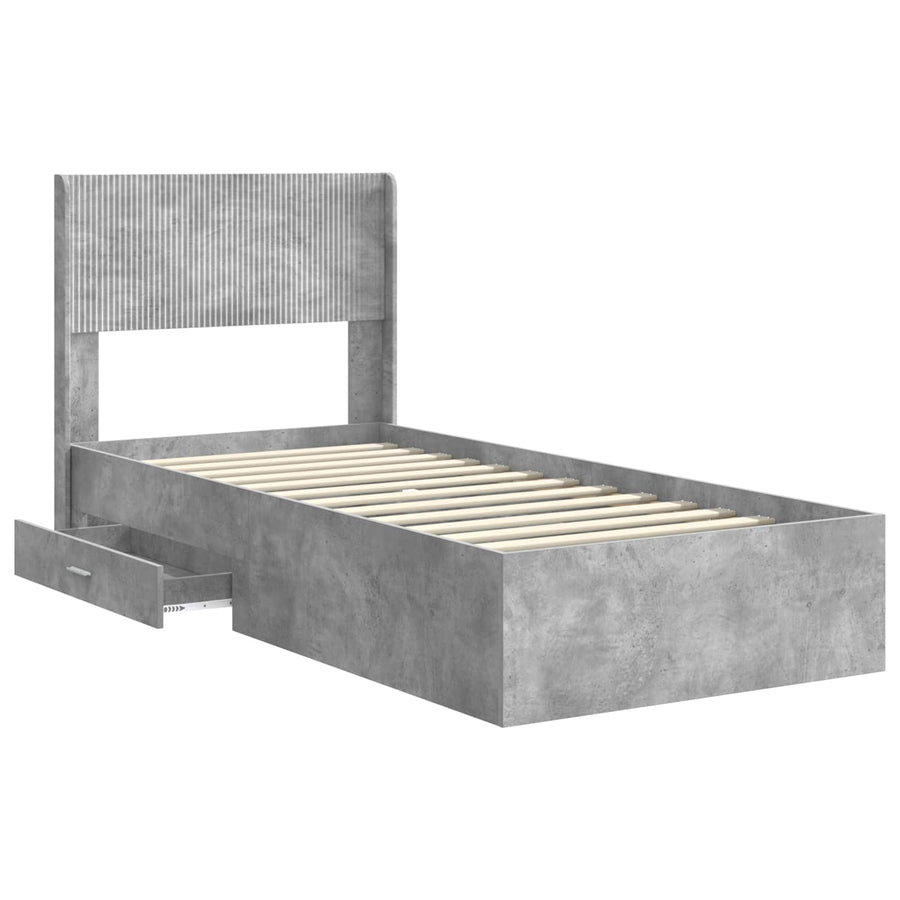 Bedframe met opbergruimte en hoofdbord Betongrijs 100 x 200 cm