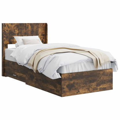 Bedframe met opbergruimte en hoofdbord Gerookt eiken