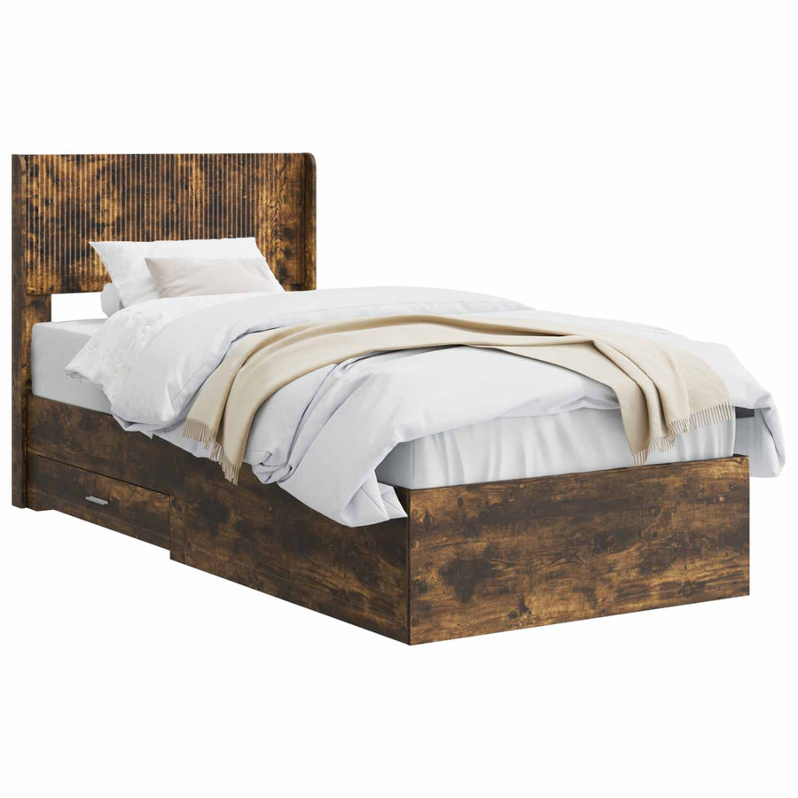 Bedframe met opbergruimte en hoofdbord Gerookt eiken