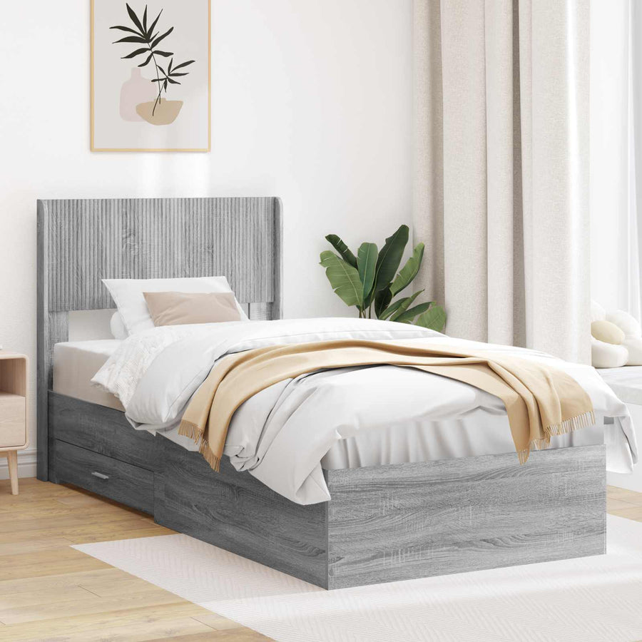 Bedframe met opbergruimte en hoofdbord Grijs Sonoma