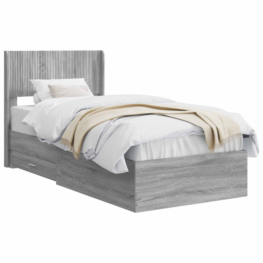 Bedframe met opbergruimte en hoofdbord Grijs Sonoma