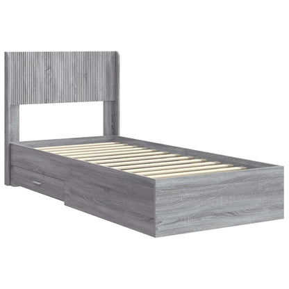Bedframe met opbergruimte en hoofdbord Grijs Sonoma