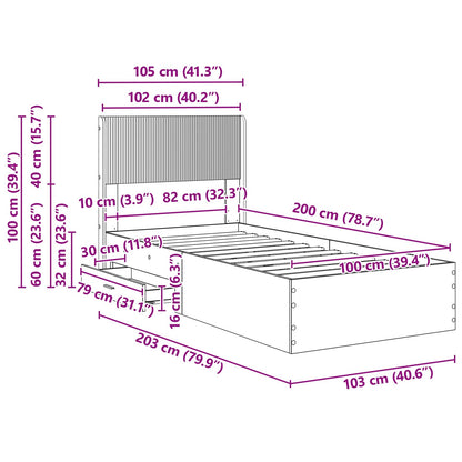Bedframe met opbergruimte en hoofdbord Grijs Sonoma