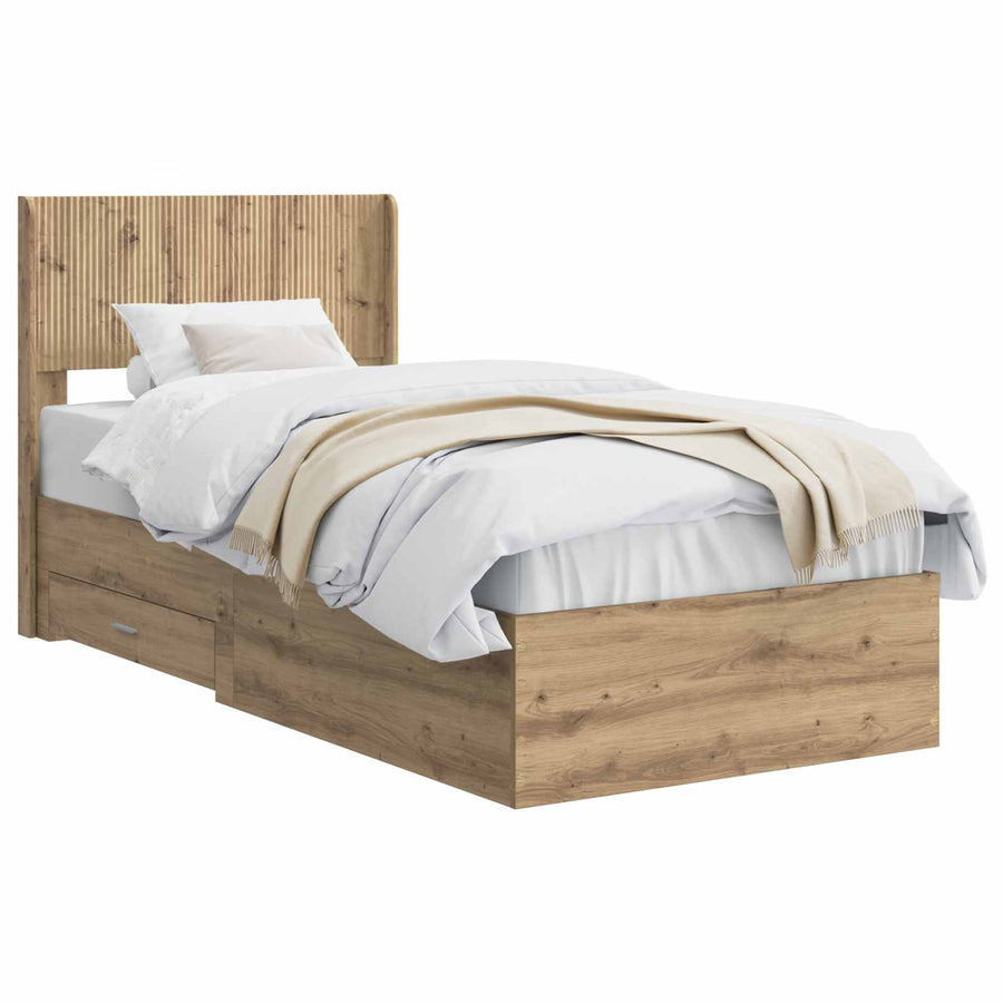 Bedframe met opbergruimte en hoofdbord Artisanaal eiken