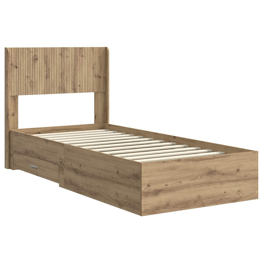 Bedframe met opbergruimte en hoofdbord Artisanaal eiken