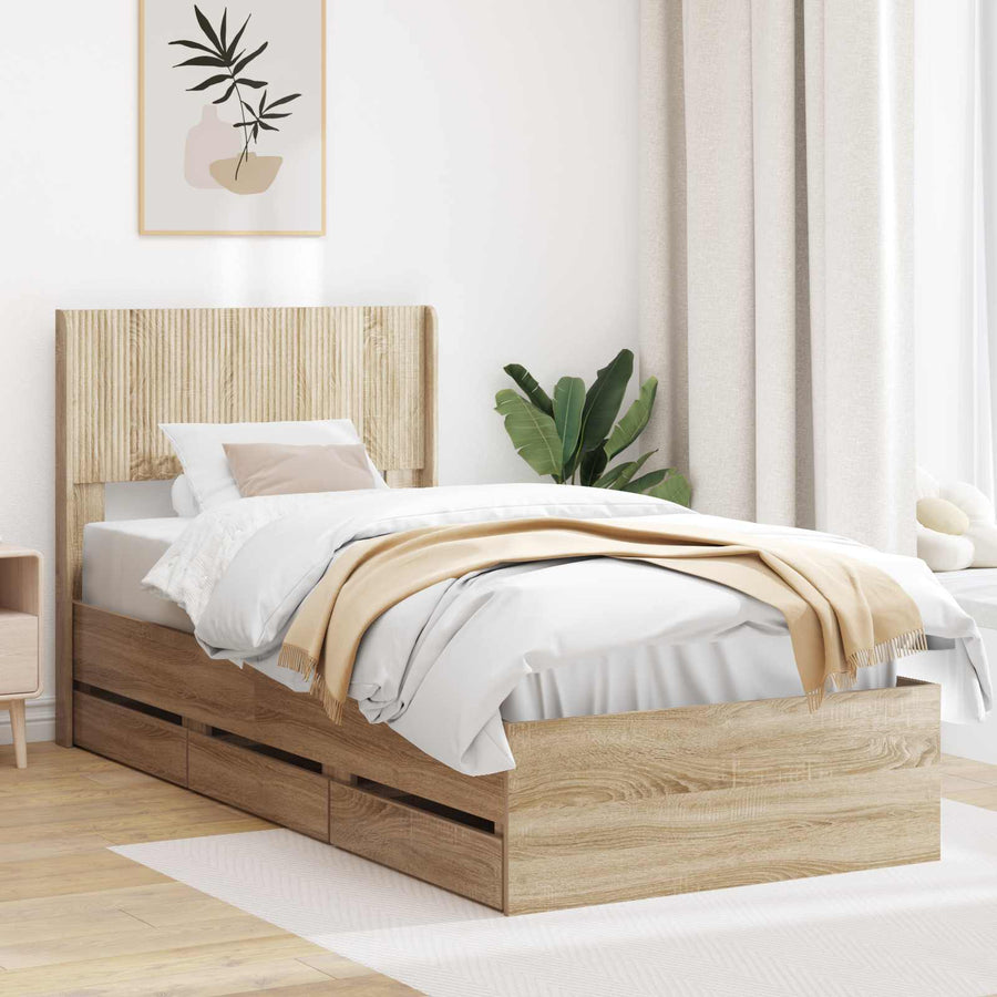 Bedframe met opbergruimte en hoofdbord Sonoma Eiken 90 x 200 cm