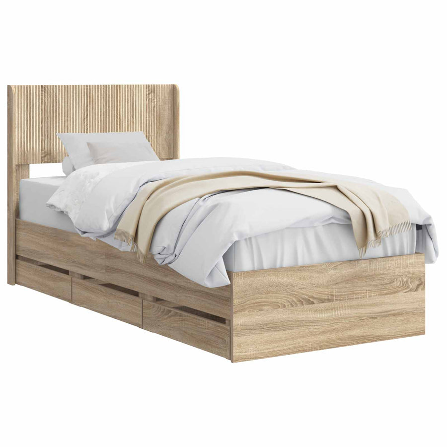 Bedframe met opbergruimte en hoofdbord Sonoma Eiken 90 x 200 cm