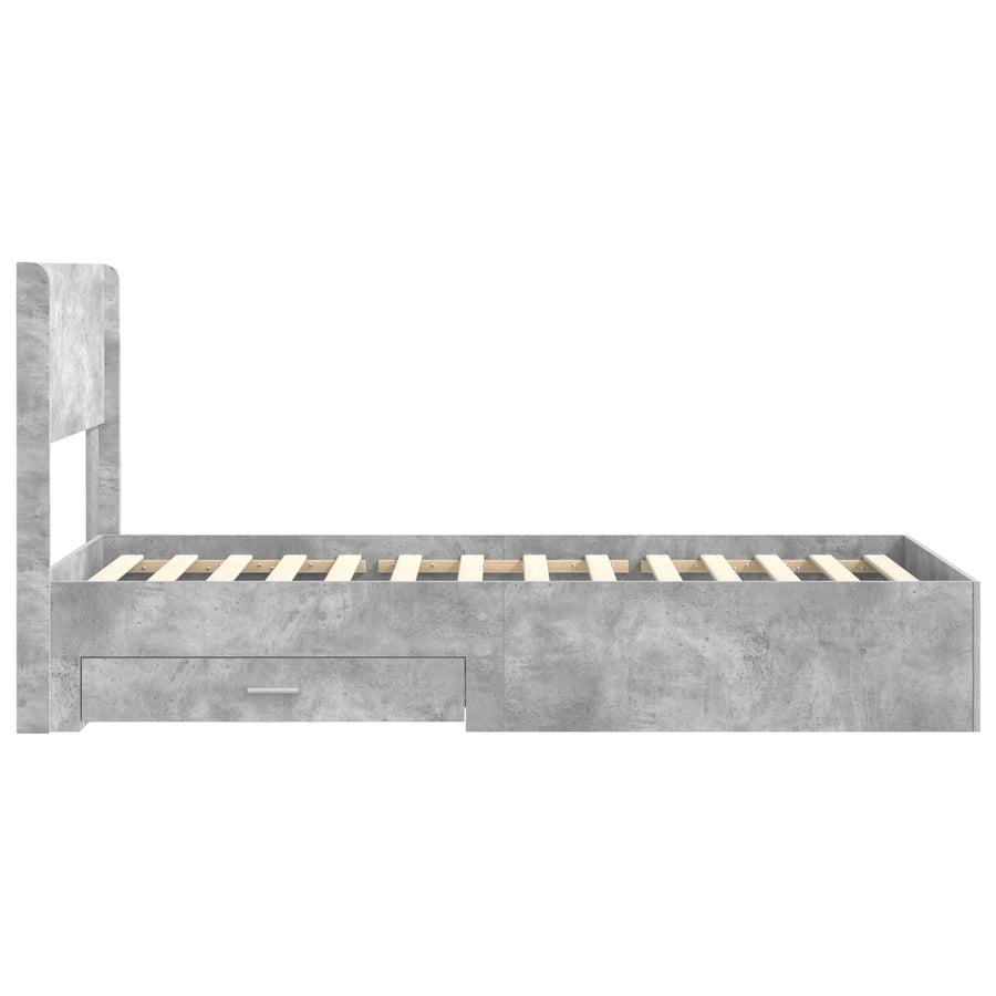 Bedframe met opbergruimte en hoofdbord Betongrijs 90 x 200 cm