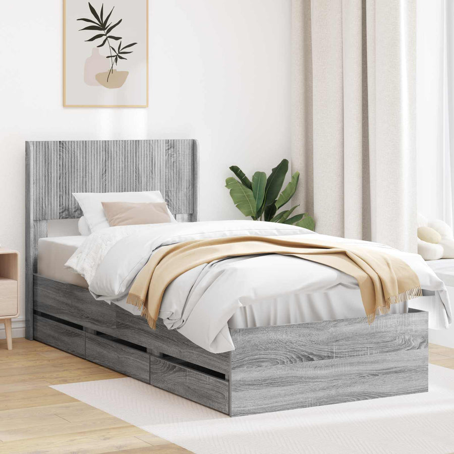 Bedframe met opbergruimte en hoofdbord Grijs Sonoma 90 x 200 cm