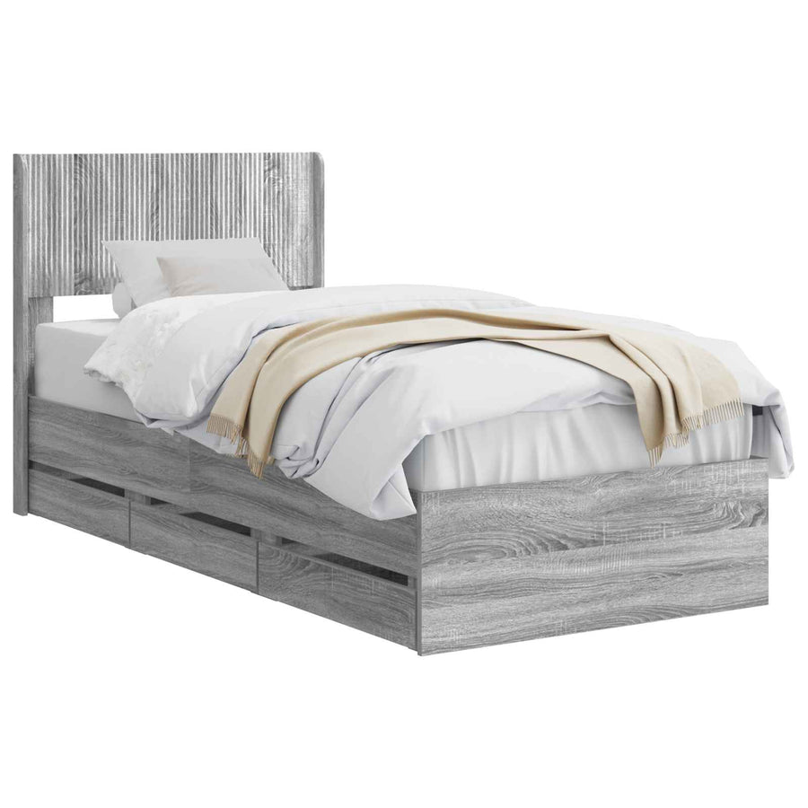 Bedframe met opbergruimte en hoofdbord Grijs Sonoma 90 x 200 cm
