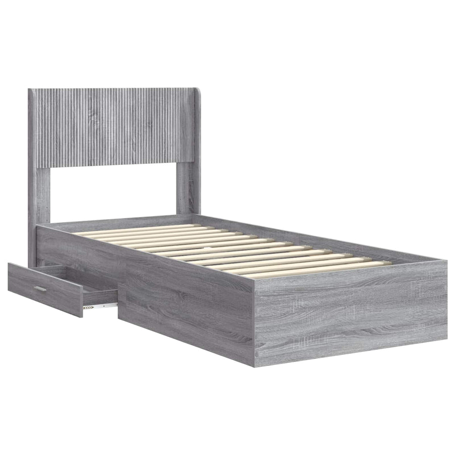 Bedframe met opbergruimte en hoofdbord Grijs Sonoma 90 x 200 cm