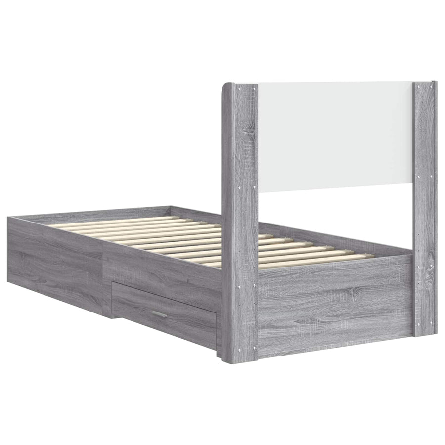 Bedframe met opbergruimte en hoofdbord Grijs Sonoma 90 x 200 cm