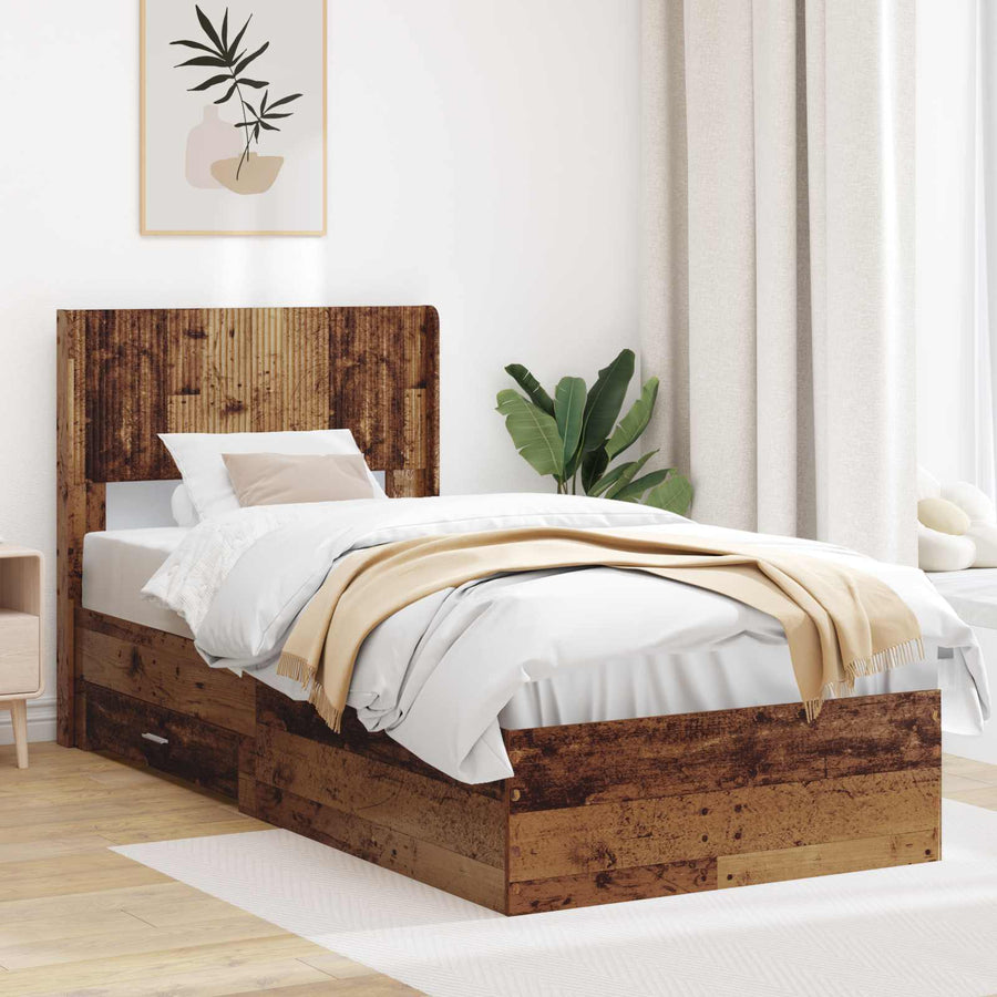 Bedframe met opbergruimte en hoofdbord Oud hout 90 x 200 cm