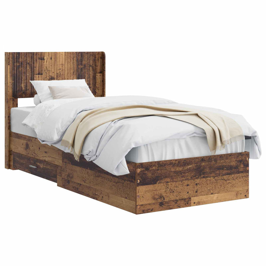 Bedframe met opbergruimte en hoofdbord Oud hout 90 x 200 cm