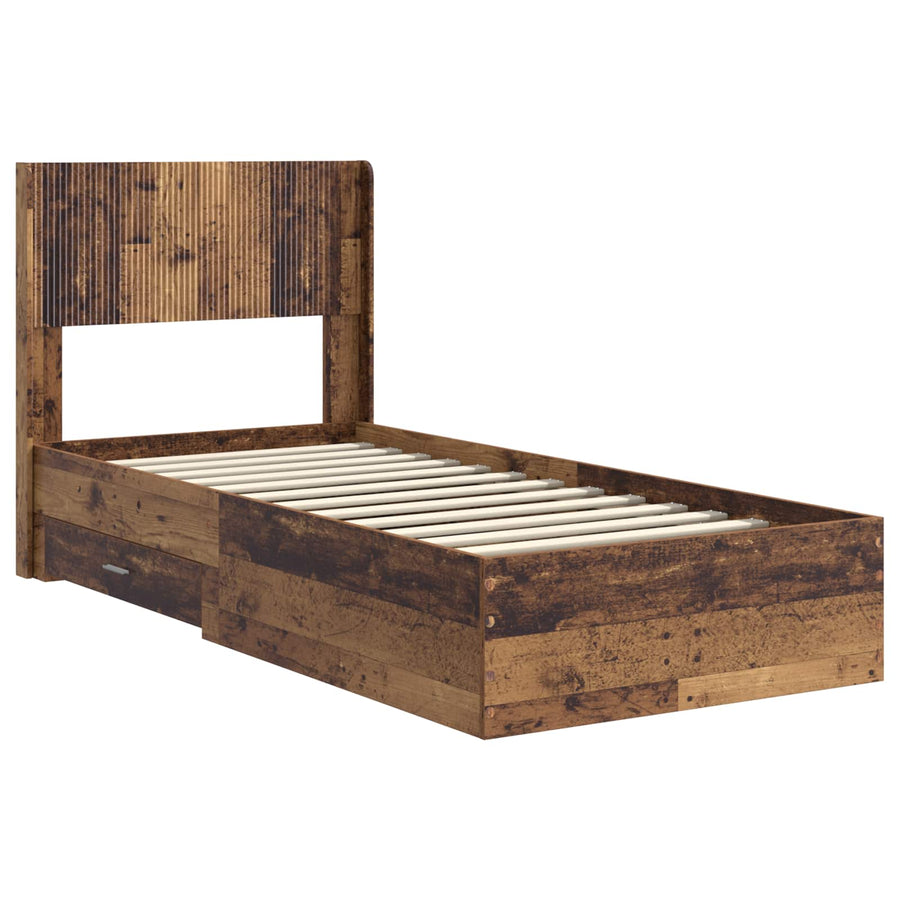 Bedframe met opbergruimte en hoofdbord Oud hout 90 x 200 cm