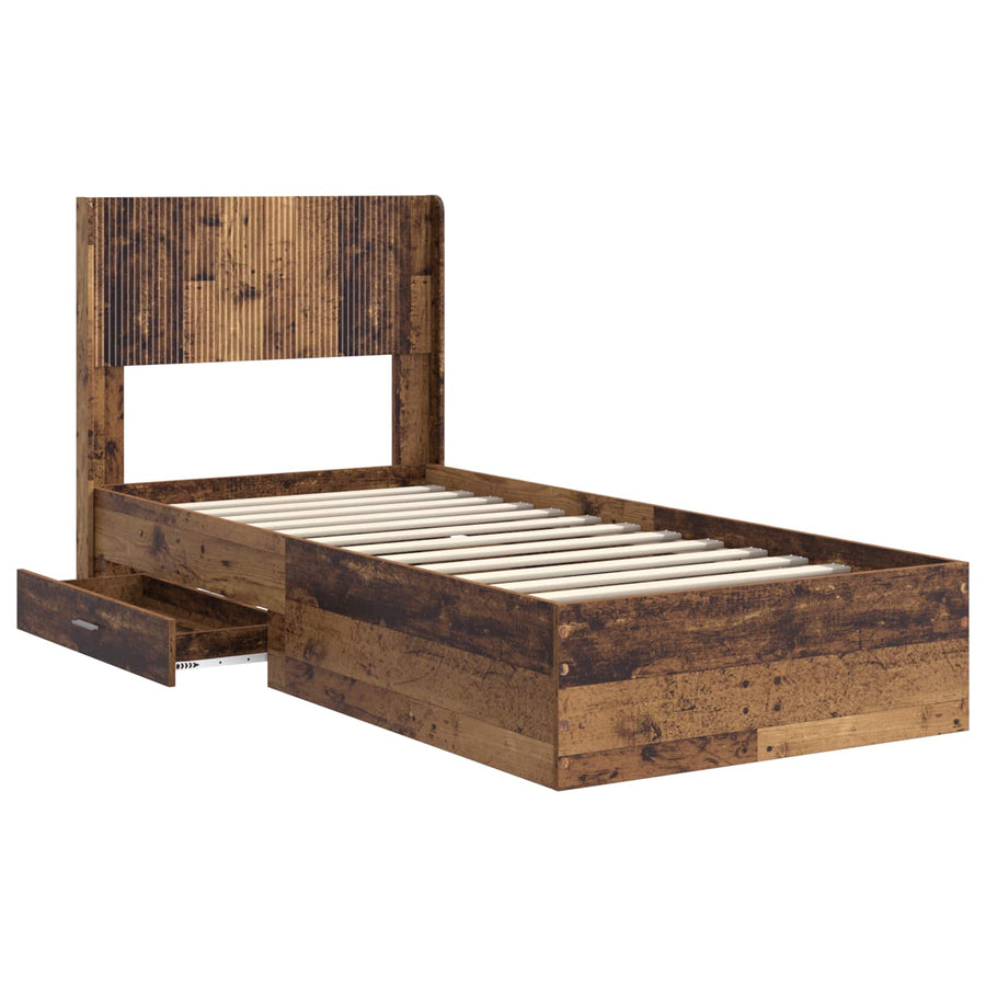 Bedframe met opbergruimte en hoofdbord Oud hout 90 x 200 cm
