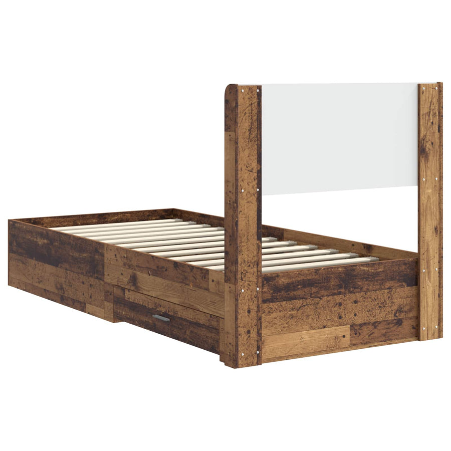Bedframe met opbergruimte en hoofdbord Oud hout 90 x 200 cm