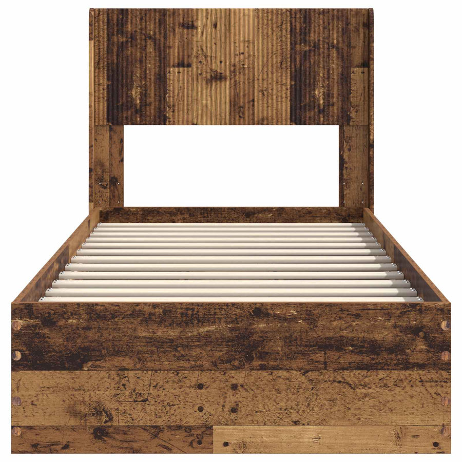 Bedframe met opbergruimte en hoofdbord Oud hout 90 x 200 cm