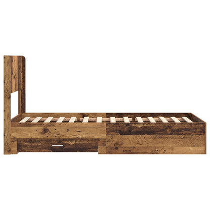 Bedframe met opbergruimte en hoofdbord Oud hout 90 x 200 cm