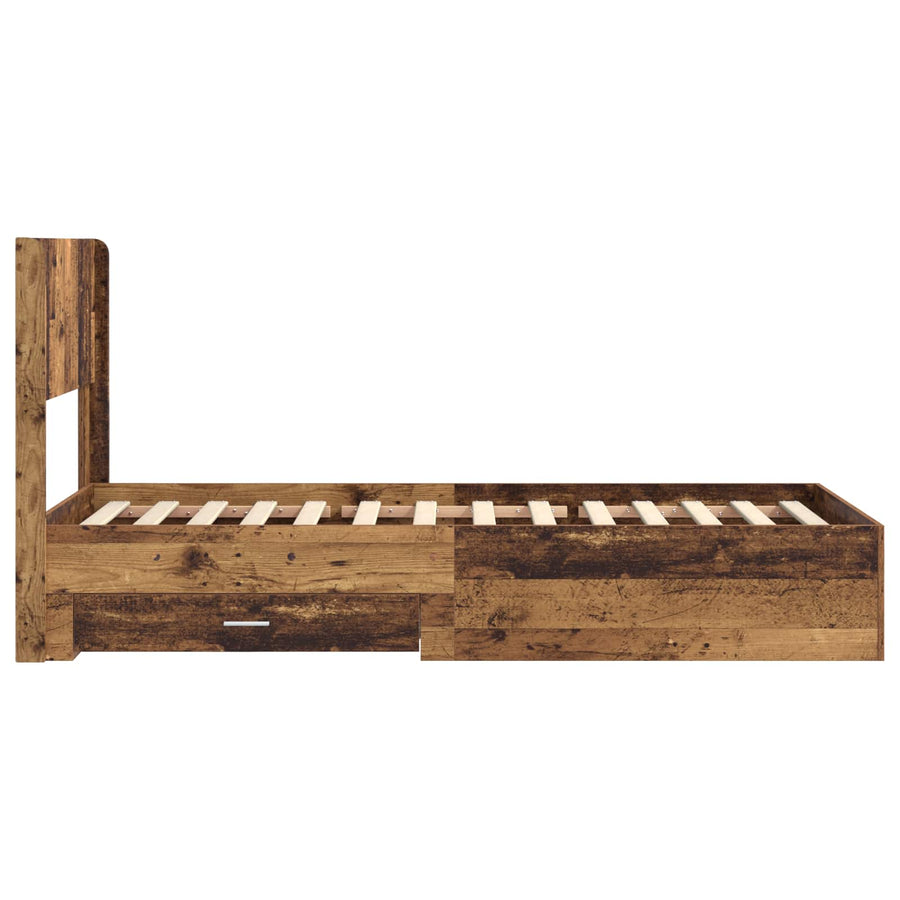 Bedframe met opbergruimte en hoofdbord Oud hout 90 x 200 cm