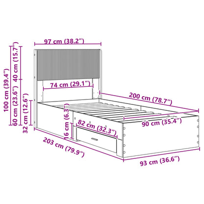 Bedframe met opbergruimte en hoofdbord Oud hout 90 x 200 cm