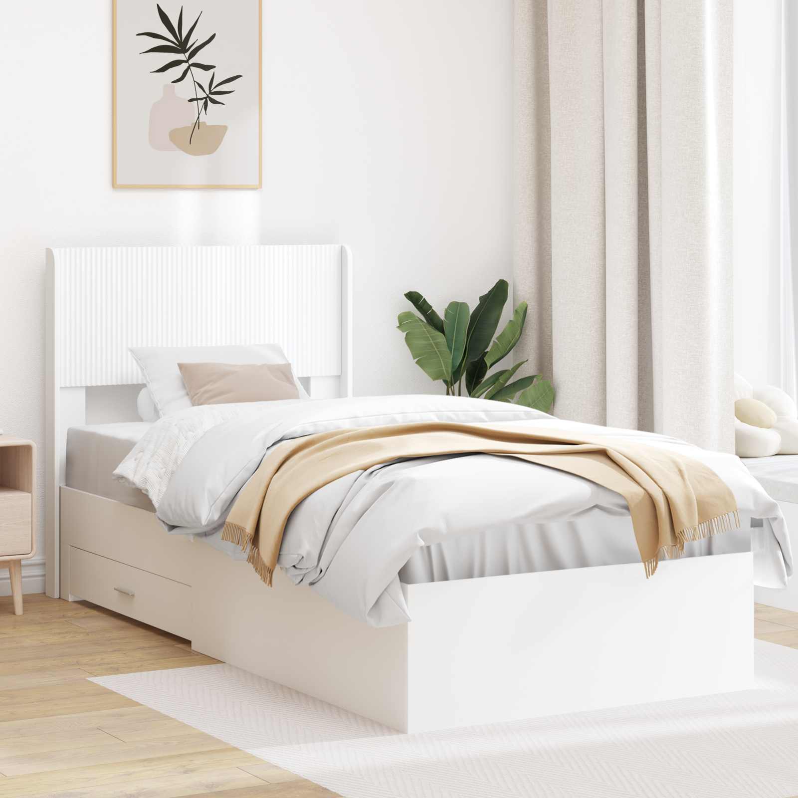 Bedframe met opbergruimte en hoofdbord Wit 90 x 190 cm