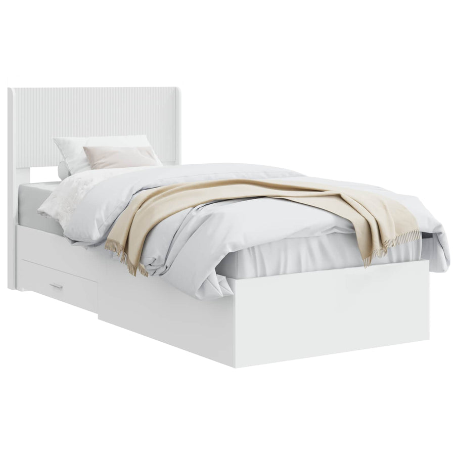 Bedframe met opbergruimte en hoofdbord Wit 90 x 190 cm