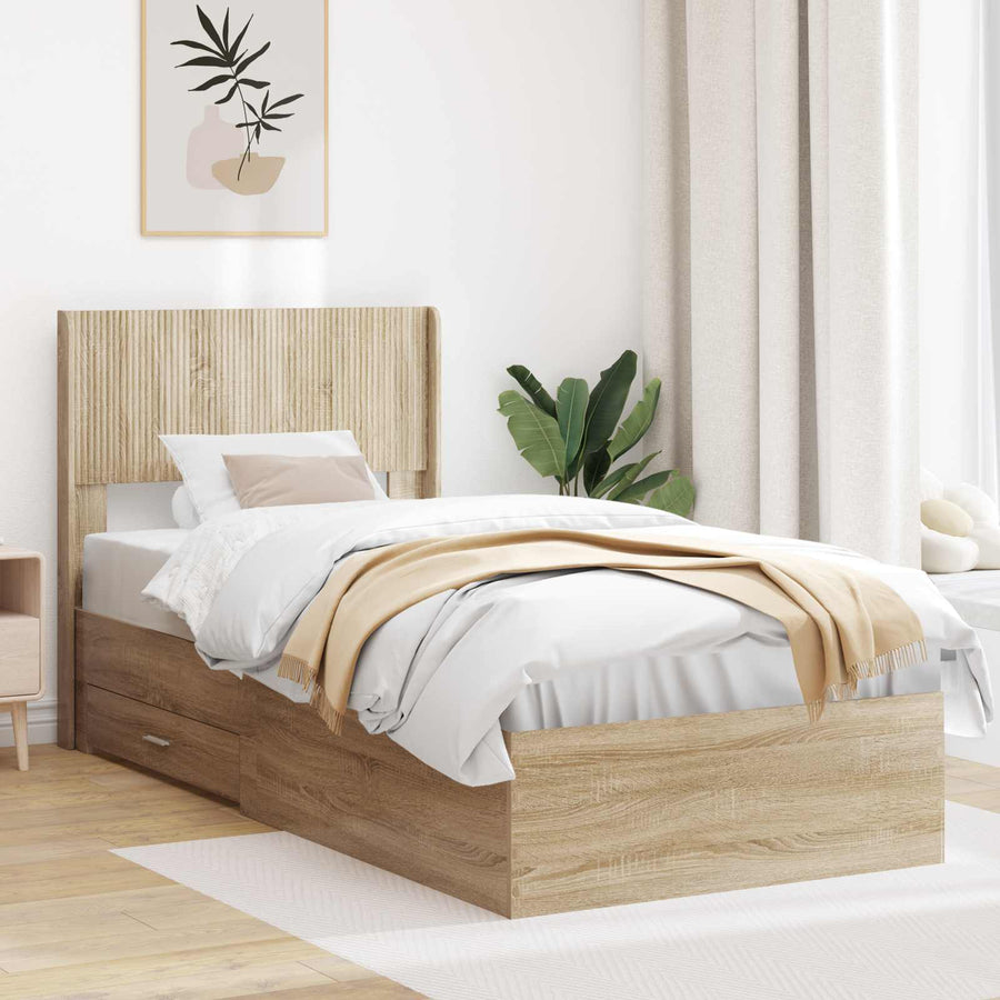 Bedframe met opbergruimte en hoofdbord Sonoma Eiken 90 x 190 cm
