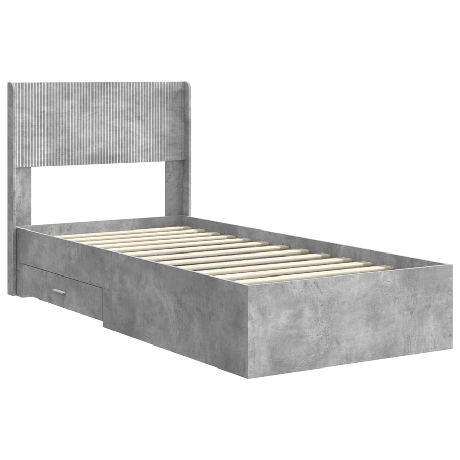 Bedframe met opbergruimte en hoofdbord Betongrijs 90 x 190 cm