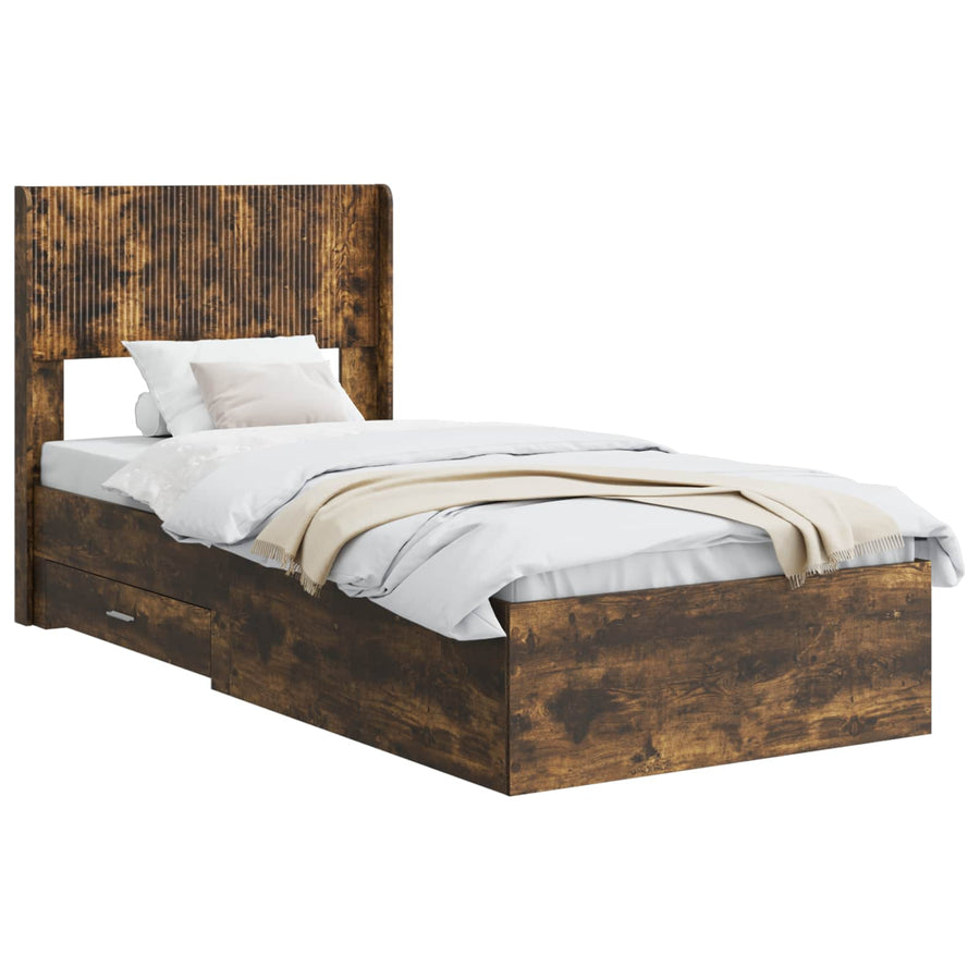 Bedframe met opbergruimte en hoofdbord Gerookt eiken