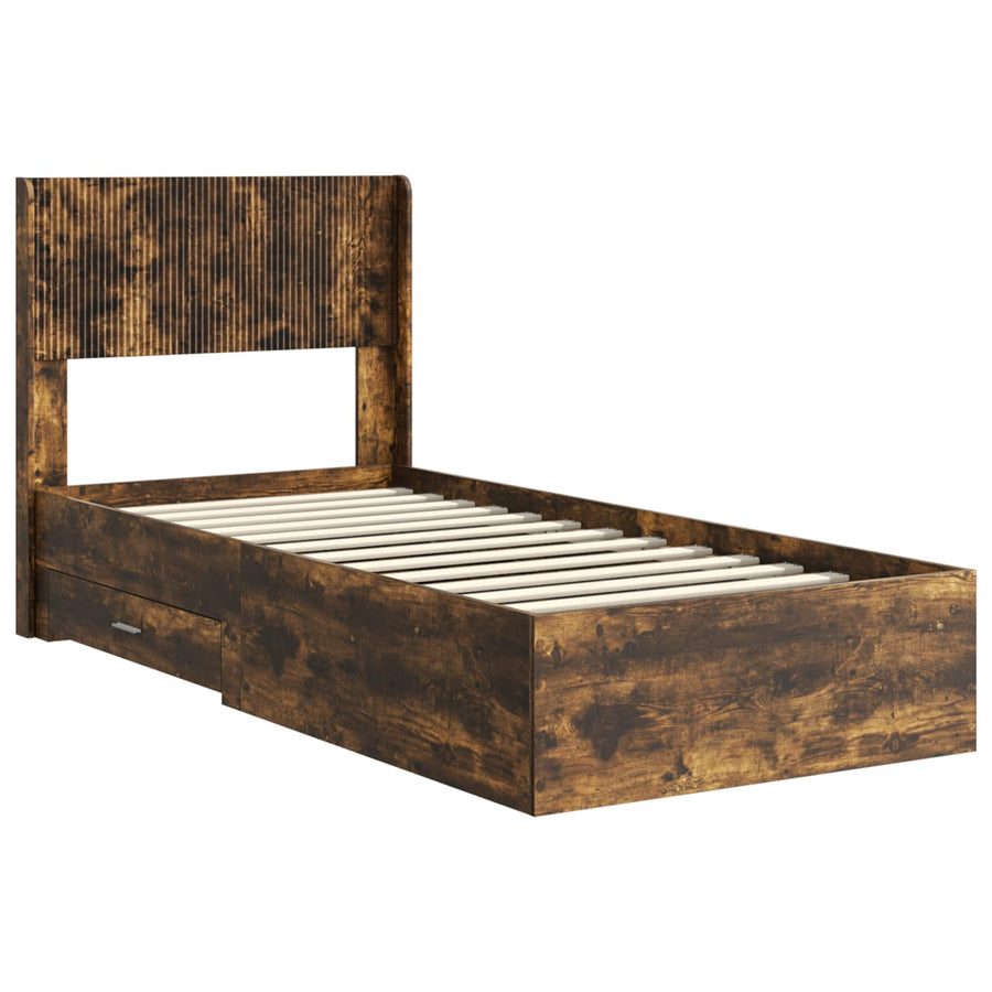 Bedframe met opbergruimte en hoofdbord Gerookt eiken